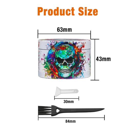 Herb Grinder, Large Spice Grinder 63mm(2.5 inch),4 Layers Full Color Painting with Pollen Scraper (Skull Design)