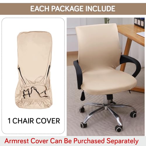 Image of HOKIPO 'SereneSolids' 140 GSM Office Chair Cover for Desk Chair (Low-Back) - 140 GSM Stretchable Fabric - Washable, Durable & Anti-Slip - Fits Small & Low-Back Office Chairs, Beige (AR-6222-BGE-S)