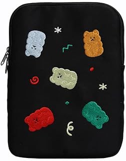 Cute Laptop Case Cartoon Embroidery Laptop Sleeve Aesthetic Velvet Liner Laptop Bag Preppy Tablet Sleeve Bag for Office Travel College Women (13inch,5 Bear)