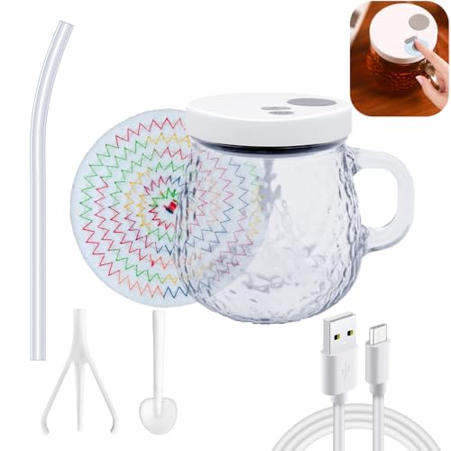 Self Stirring Coffee Mug- High Speed Self Stirring Mug with 2 Stirring Rods Straw Coaster - 350ML Rechargeable Automatic Stirrer for Tea/Chocolate/Milk - Self Stirring Cup for Home Office Travel