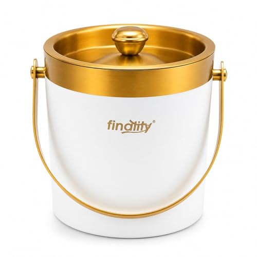 Image of finality 1 LTR Double Walled Stainless Steel Insulated Ice Bucket with Lid (Gold+White)