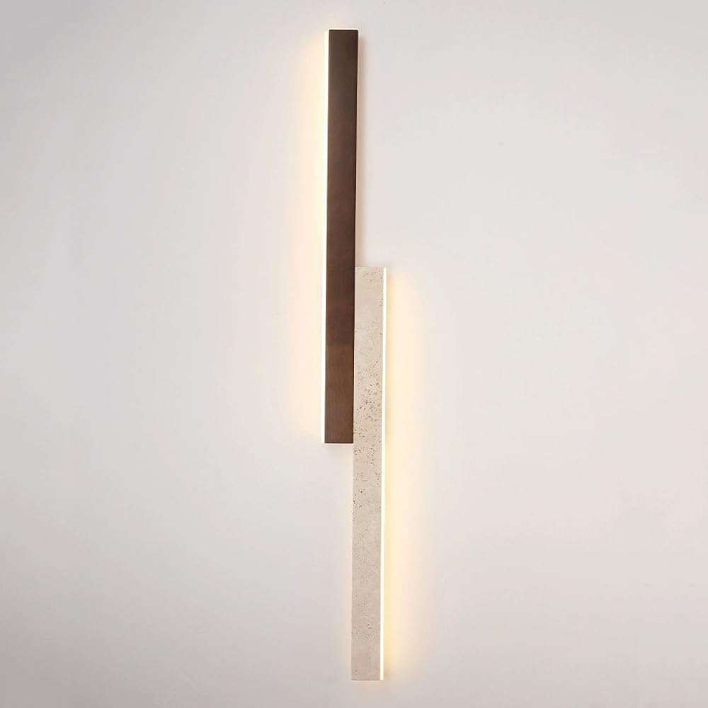 OZBMA 23.6in Sconce Lights Led Long, Linear Wall Light Over Mirror Lamp for Shaving Long Strip Vintage Sconces Made of Wood and Yellow Travertine Decor,Personality Staircase