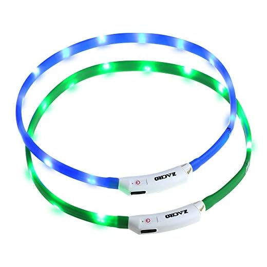 Zacro 2Pcs Collar Perro Luz-Collar Perro LED Brillantes, USB Recargable Collar Perro Seguro para Mascotas, 3 Modos de LED Perro Collar Brillantes y Longitud Ajustable para Perros(Verde y Azul)