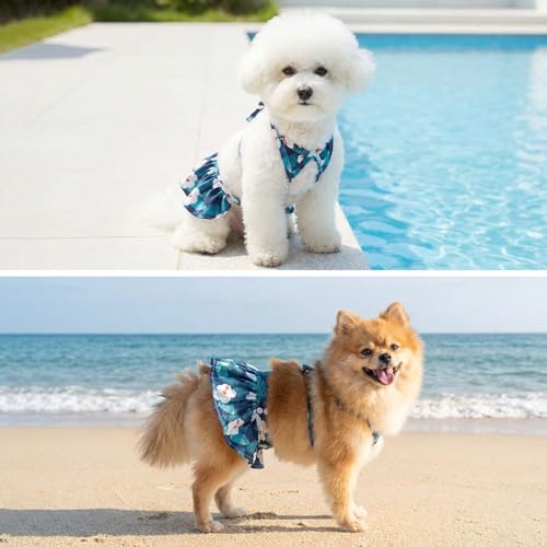 Image of CuteBone Dog Bikini Dress, Stylish Swimsuit Costume for Small Dogs, Comfortable & Adjustable Puppy Bathing Suit, Soft Outfit Pet Apparel for Beach, Pool and Summer Fun DB47L