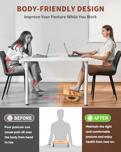 ONUEMP Foot Rest for Under Desk at Work, Wooden Small Foot Stool Footrest with Roller Massager, Ergonomic Rocking Office Footstool Desk Stool for Feet, Leg Rest Rocker Stand for Chair Computer Gaming