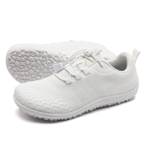 RJYWGS Barefoot Shoes Women Walking Zero Drop Wide Toe Box Sneakers Tennis Running Workout Gym Lightweight Fashion Minimalist Shoes White Size 5.5
