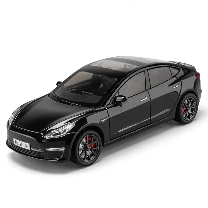 Image of 1:24 Scale Big Size Tesla Model 3 Toy Car | Metal Pullback Diecast Car for Kids with Openable Doors, Sound, Light Effects Toy for Car Enthusiasts (Color As Per Available), Black