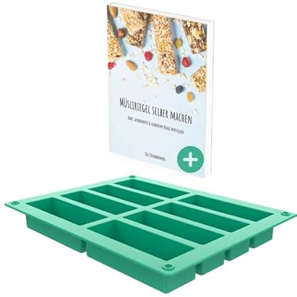 Kitchella Müsliriegelbuch + Müsliriegelform aus lebensmittelechtem Silikon für 8 Riegel