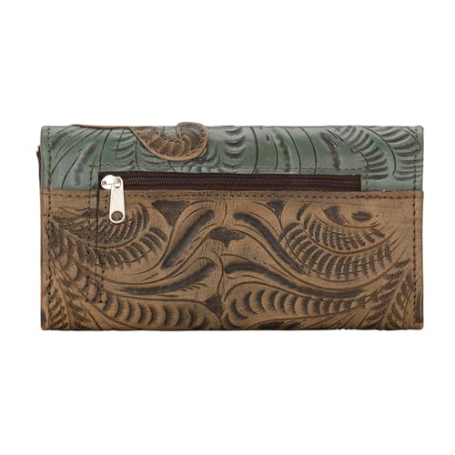 American West Women's Leather Tri-fold Wallet Brown/turquoise2