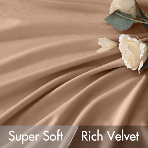 Image of MIULEE Blush Beige Velvet Pinch Pleat Blackout Curtains W52 X L96 Inches | 2 Panels,Luxury,Thermal Insulated,Super Soft,Back Tab & Rod Pocket,for Bedroom Living Room