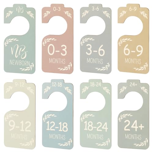 Image of Pasonly 8 Pcs Baby Closet Dividers, Baby Clothes Dividers for Closet, Double-Sided Minimalist Cute Design, Nursery Decor Clothes Hanger Dividers for Sorting 8 Sizes from Newborn to 24+ Months