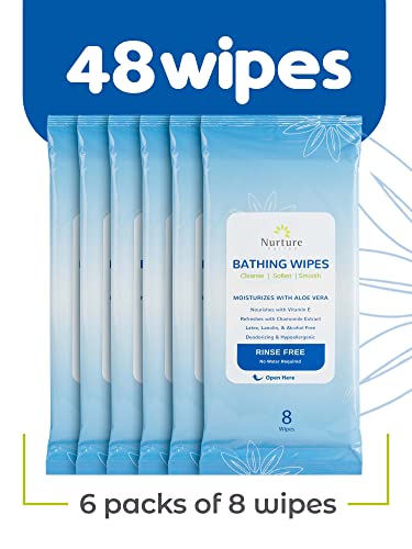 Nurture Valley Rinse Free Bathing Wipes For Adults | Waterless Cleansing W/Aloe For Sensitive Skin | Disposable Adult Body Bath Wet Wipe | For Disabled Bedridden Elderly Care Home Hospital & Travel #TOP6