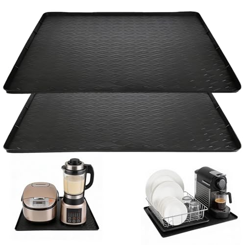 2 Pack Dishwasher Drain Pan Mat - 24''x20'', Dishwasher Drip Tray with Raised Edge, Non-Slip Silicone Dishwashers Drain Pan Floor Mat,Anti-Leakage Dish Washer Tray for Mini Dish Washers