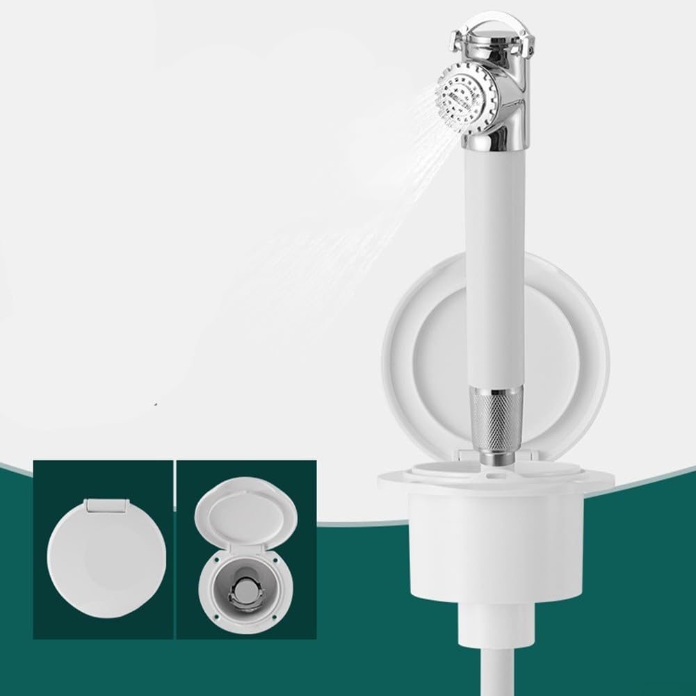 Kit de cabezal de ducha retráctil para yate con spray a presión, acero inoxidable y plástico, juego de ducha marina para caravana, barco, al aire libre, manguera de PVC sin enredos, blanco