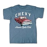 Vintage Goods Apparel Mens Retro Feel Graphic T-Shirt, GM Respect The Rust - Officially Licensed Chevy Tee, Gift for Antique Car Lovers, Truck Guys, Mechanics, Chevy Enthusiasts (Steel Blue, Medium)