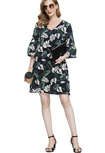 Image of BUENOS NINOS Dresses for Womens Summer Bell Sleeve V-Neck Shift Dress Mini Dress