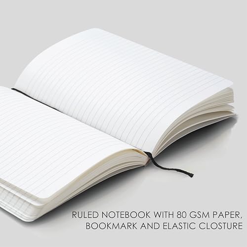 Image of myPAPERCLIP Executive Series A5 Diary & Pen Gift Set | Includes Classic Ball Pen, Italian Leather Card Holder & Softcover Notebook | 192 Pages, 80 GSM | Ideal Corporate, Office & Personal Gift | Black