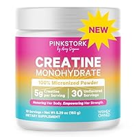 Pink Stork 5g Micronized Creatine Monohydrate Powder for Women - Support Muscles, Cellular Energy, Cognitive Function - Essential Amino Acid - Clean Alternative to Pills or Gummies - 30 Servings