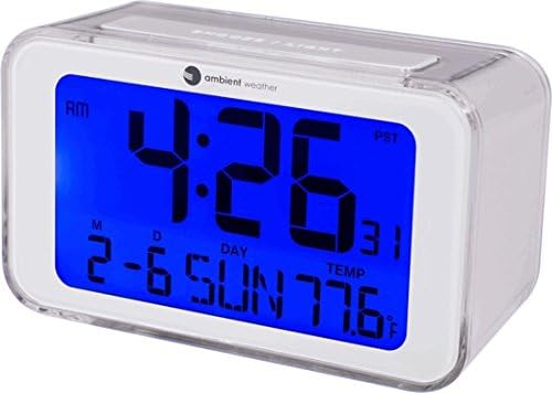 Ambient Weather RC-8320-WS-01 Self Setting Digital Alarm Clock with Radio Controlled Time and Color Changing Night Light
