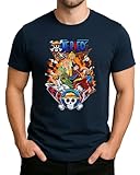 One Piece Wanted Luffy - Camiseta para hombre con sombrero de paja con diseño de Monkey D. Luffy Gear 5 Style XXIII, azul marino, XXL