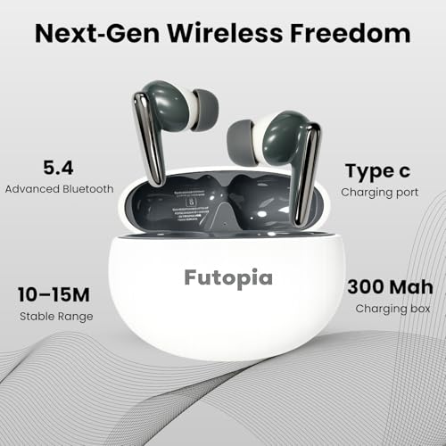 Image of Futopia Wireless Groove Bluetooth Earbuds v5.4 with Charging Case | 10mm HD Sound Drivers | Type-C Fast Charging | 4-5H Playtime | 10-15M Range | Lightweight in-Ear Headphones- White