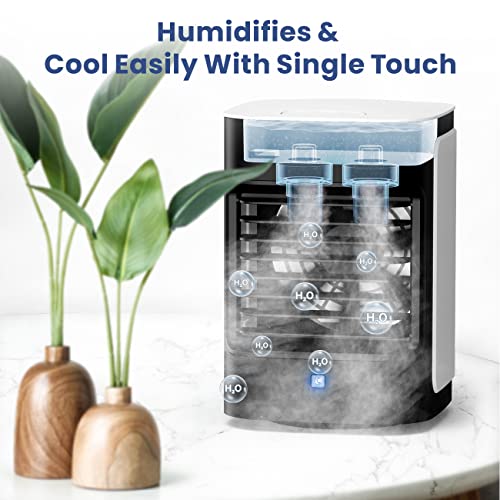 Image of Portable Air Conditioners, 3-IN-1 Mini Evaporative Air Cooler | Top-fill Tank, 3 Speeds&3 Modes, 7H Cooling, 90 Oscillation, 7 Color Lights, Type-C Powered, Whisper-Quiet for Bedroom, Desk