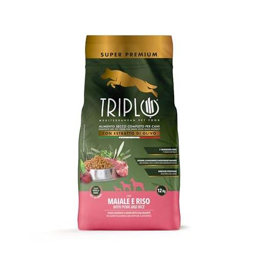TerComposti - Triplo Pet Food Maiale e Riso 12kg, Ideale per Adulti di Tutte le Razze, Pelo Lucido e Folto, Crocchette Cani con Estratto di Olivo, Cibo per Cani Secco Nutriente e Bilanciato