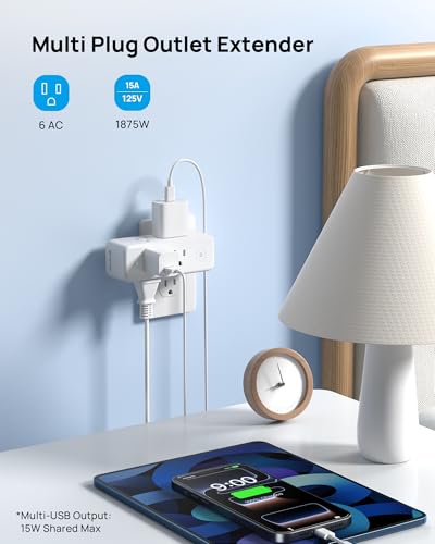 TROND Surge Protector Outlet Extender, 360° Rotating Multi Plug Splitter, 3-Sided Swivel Wall Adapter with Power Switch, 1440J Electrical Expander for Home Office Dorm Travel, 1875 image 4