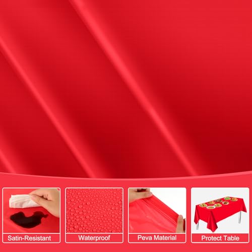 Image of NatNarr 3 Pack Red Tablecloths Plastic, Scalloped Christmas Table Cloths
