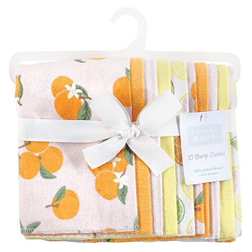 Image of Hudson Baby Unisex Baby Cotton Flannel Burp Cloths, Citrus Orange, One Size