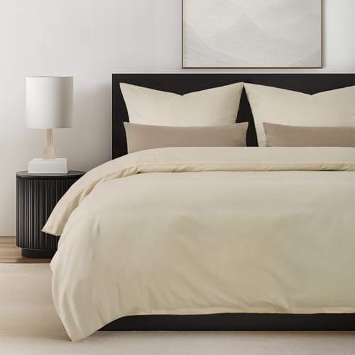 Ropa de cama 220 x 240 algodón beige, juego de ropa de cama 1 funda nórdica 220 x 240 cm 2 fundas de almohada 80 x 80 cm, ropa de cama OEKO-TEX 220 x 240 de franela de algodón 100 % algodón, ropa de