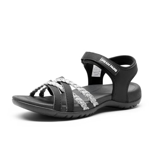 DREAM PAIRS Womens Sandals Light Weight Hiking Sandals for Women Comfortable Athletic Quick-Drying Walking Hiking Water Sandals 7 Black/Light Grey