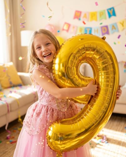 Image of YPSelected 32 Inch Large Foil Helium Number Balloon Birthday Wedding Party 0-9 (Gold, 9)