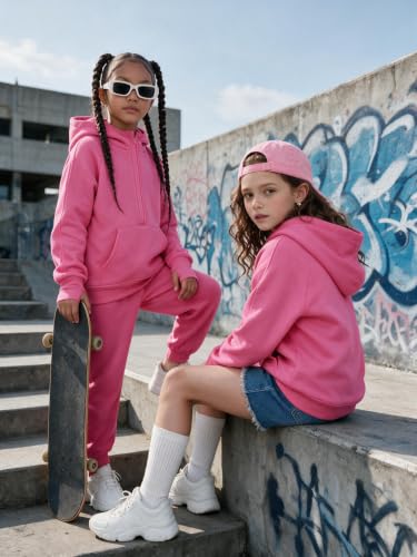 Image of Arshiner Girls 2 Piece Outfits Sweatsuit Half Zip Sweatshirt and Sweatpants
