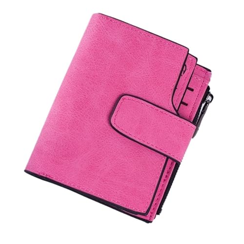 Womens wallet Fashion Women's Short Wallets PU Leather Matte Small Casual Coin Purse Zipper Money Bags Credit Card(Rose Red)