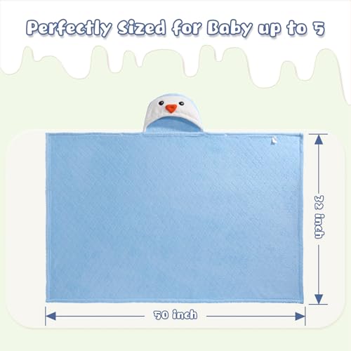 Image of Baby Towels with Hood for 1-6, 2-Pack Toddler Bath Towel with Animal Face Soft Absorbent,Premium Coral Fleece Ultra Absorbent Thick Shower Gift for Kids Infant,White Cow &Blue Penguin Set