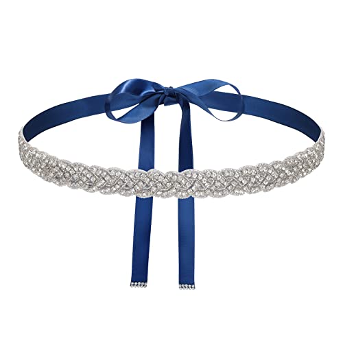 VONMELLI Cinturón de Novia con Pedrería Elegante, Joya para Vestidos de Mujer, Cristal y Satén - Fajín Fino para Boda
