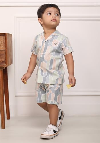 Image of POLKA TOTS Boys 100% Cotton Vacation Wear Co-ord Set | Trendy Printed Shirt & Shorts Combo for Kids | Breathable Summer Beach Outfit for Toddlers & Infants | Lightweight Daily Wear & Night Suit