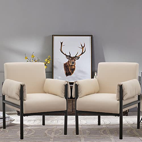 Inzoy Pu Leather Mid Century Modern Chair, Fuax Leather Armchair With Metal Frame, Upholstered Accent Chair For Living Room Bedroom Apartment, Attached Armrest Pad, Beige #TOP5