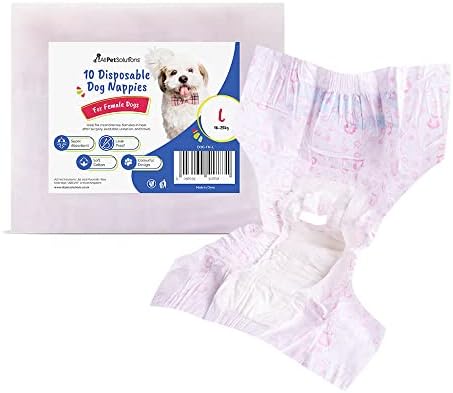 AllPetSolutions Disposable Female Dog Nappies - Easy to Wear & Soft Pet Diapers for Dogs in Heat, Incontinence - Super Absorbent, No Leaks - Pet Supplies for Travel - 10-Pack, Size: 4-7kg Pets, S