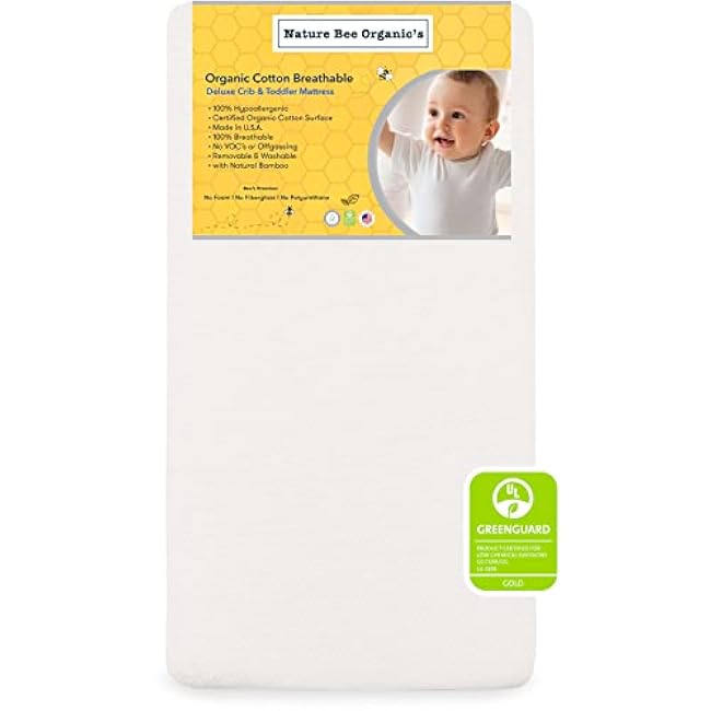 Nature Bee Organic's Deluxe Breathable Crib & Toddler Mattress I 100% Breathable I GreenGuard Gold Certified I 100% Hypoallergenic I 5 Crib Mattress