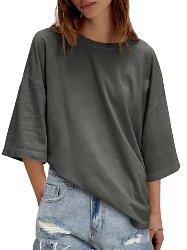 T-shirt d'été surdimensionné Tankaneo en coton ample col rond pour femme