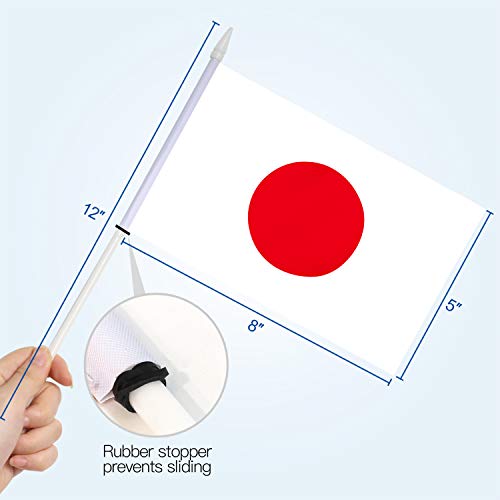 Anley Japan Mini Flag 12 Pack, Hand Held Small Miniature Janpanese Flags on Stick, Fade Resistant & Vivid Colors - Image 4