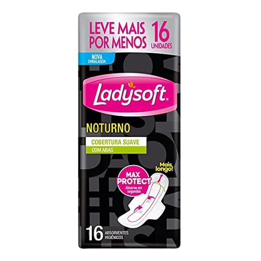 Ladysoft Abs Feminino Noturno Suave Com Abas 16 Unids Preto Grande