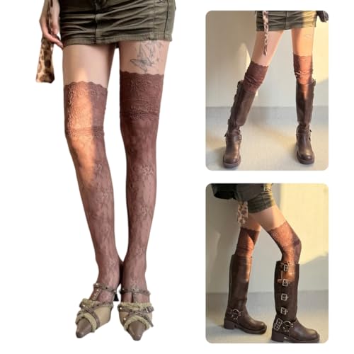 Women Thigh High Boot Stockings With Full Lace Design Flower Patterned Mesh Over Knee Long Socks For Party3
