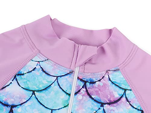 Image of Girls Swimwear Rash Guard One Piece Swimsuit Kids Bathing Suit Sunsuit | Mermaid /Floral Swim Suit UPF 50+ Sunsuit 2-10 Years