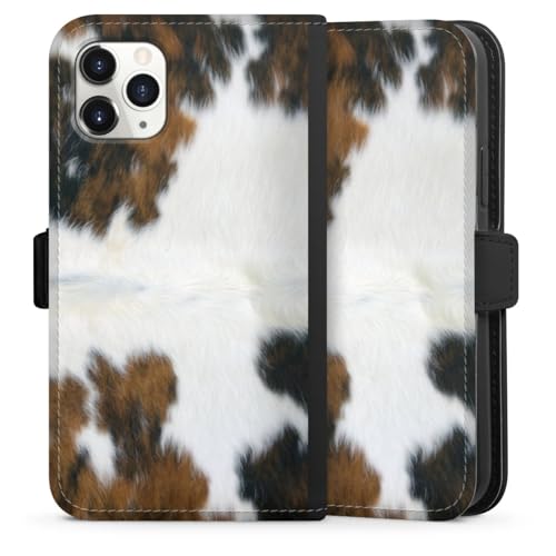 Klapphülle kompatibel mit Apple iPhone 11 Pro Handyhülle aus Kunst Leder schwarz Flip Case Kuhfell Fell Kuh