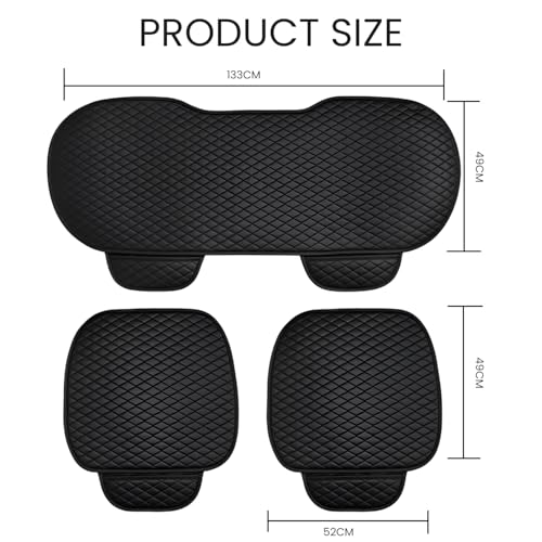 Image of Hicle Premium Car Seat Cushion Set - 3 Piece Anti-Slip PU Leather Seat Covers for Front & Rear Seats - Universal Fit (Black)