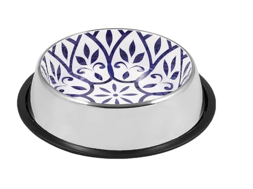 Love for Pets Minakari Blue & White Leaf and Flower design Water and Food Feeding Bowl for Adult Dogs, Puppies, Cats, Stainless Steel with rubber Bowl, food feeder (Bowl 1.80L (64 oz)) (B0CG1RNYNH) Amazon Price History, Amazon Price Tracker