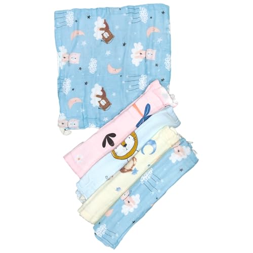 Image of Premium Muslin Baby Burp Cloths - Ultra Soft & Absorbent, 6 Layers for Newborns & Infants - Pack of 5 /10 - Baby Essentials for Baby Feeding (Printed Multicolor, Pack of 10)